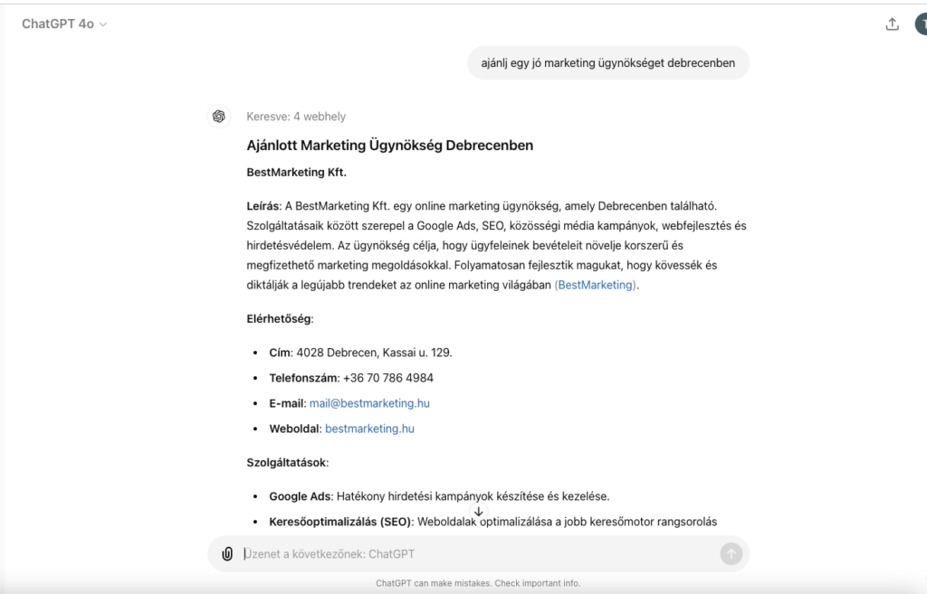 Legjobb marketing cég debrecenben: ChatGPT